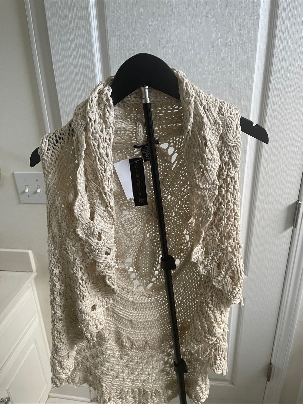 Crochet Open-Front Vest - Cream